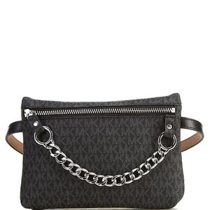 MIchael Kors Signature Logo Pull Chain Black Belt Bag. Sz: L
